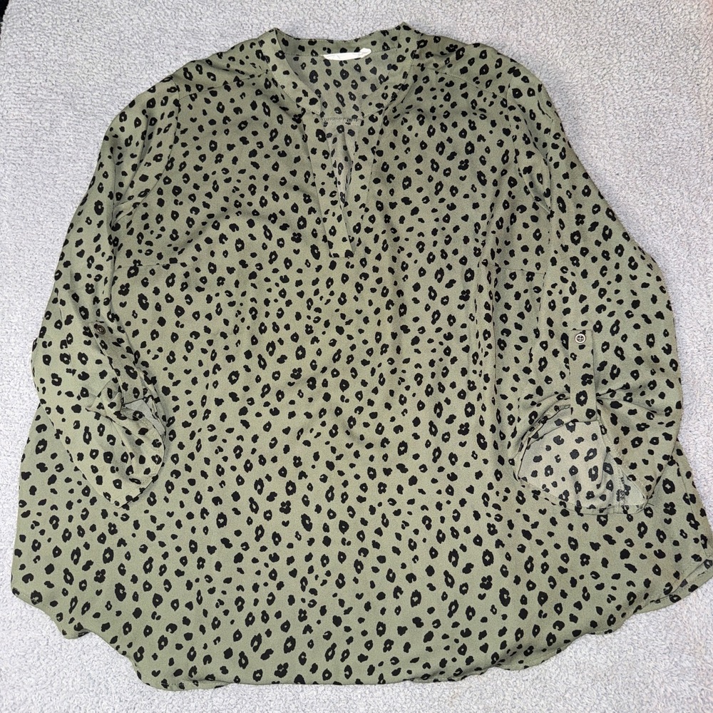 LUSH Women's Sage Leopard Print 3/4‎ Sleeve Shirt Blouse Top 2X